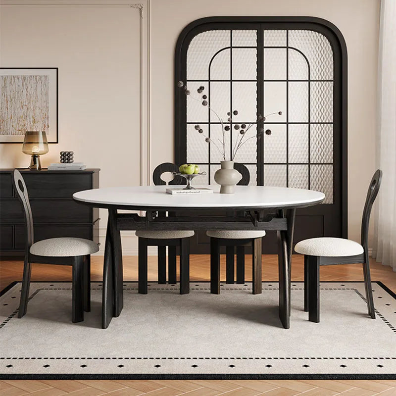 Marble Nordic Center Dining Table Round Extendable — White | KIMLUD
