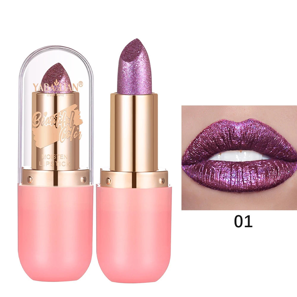 Color Changing Matte Lipstick With Glitter Diamond Finish — Metallic Violet | KIMLUD