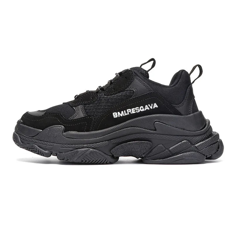 Breathable Mesh Upgraded Dad Shoes Six-Layer Sole Cushioned Insole For Everyday City Wear — Black | KIMLUD