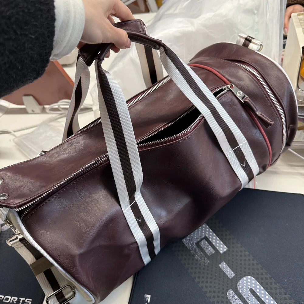 Gym Bag Men and Women Shoulder Bag Messenger Portable Training Basketball Bag Cylinder Travel Bags Sports Leather Handbag Tennis