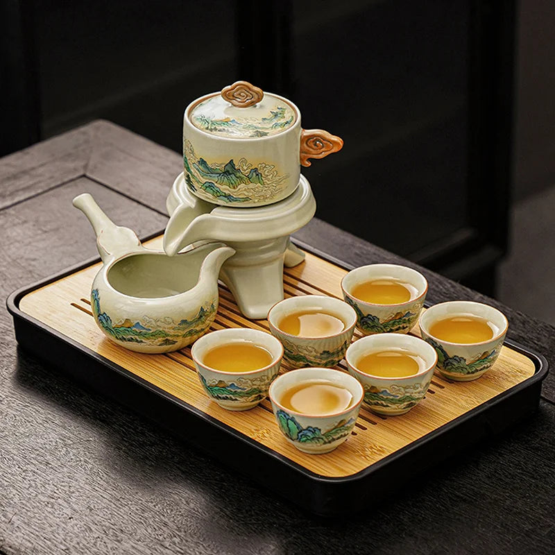 Porcelain Tea Set Infuser Kung Fu Style Mountain — Ivory-Cream | KIMLUD