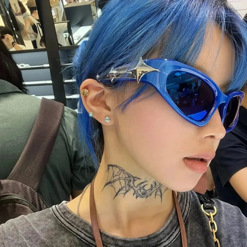 Punk Y2K Sunglasses — UV400 Polycarbonate Goggle Style — Black | KIMLUD
