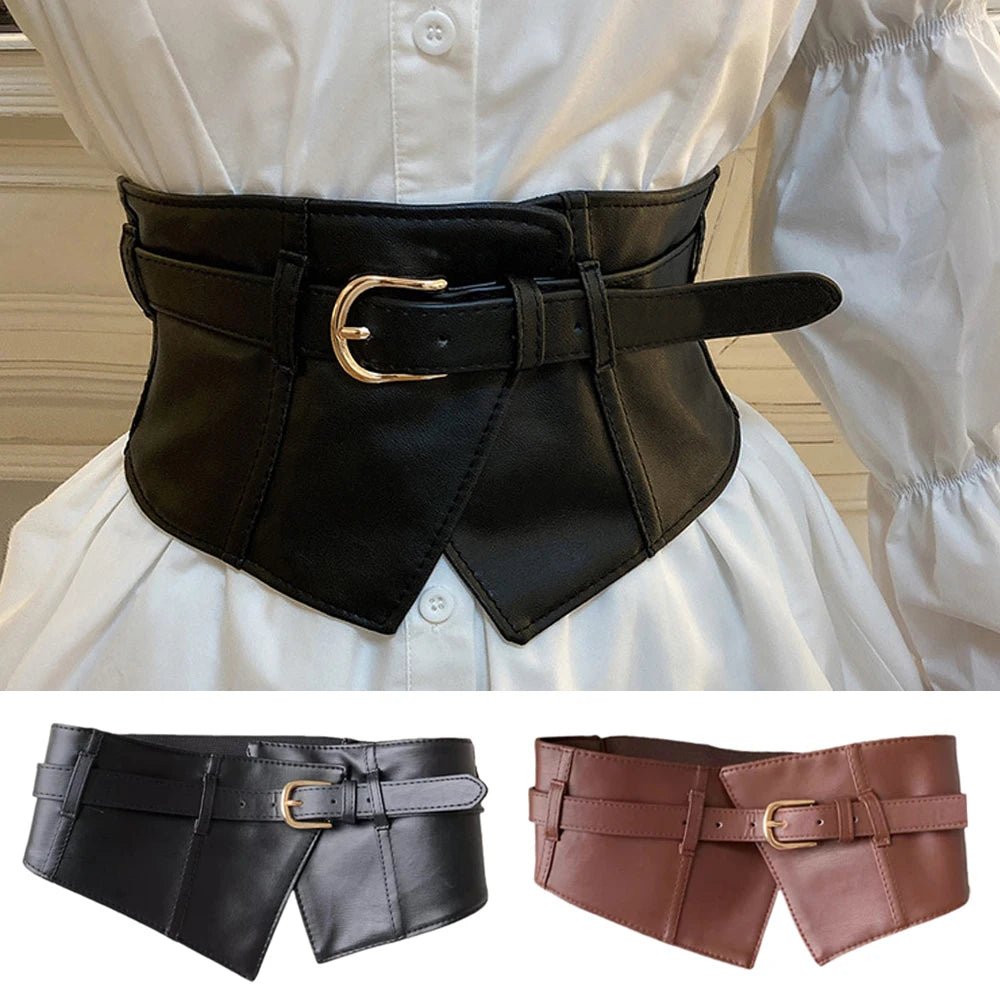 Belt – Wide Elastic Waistband – PU – Black | KIMLUD