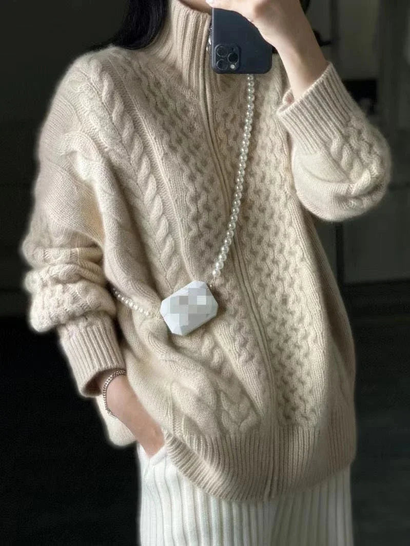 Autumn And Winter New Thick Turtleneck Knitted Cardigan Women's Loose Wool Sweater Cardigan Larg Size Female Jacket Top