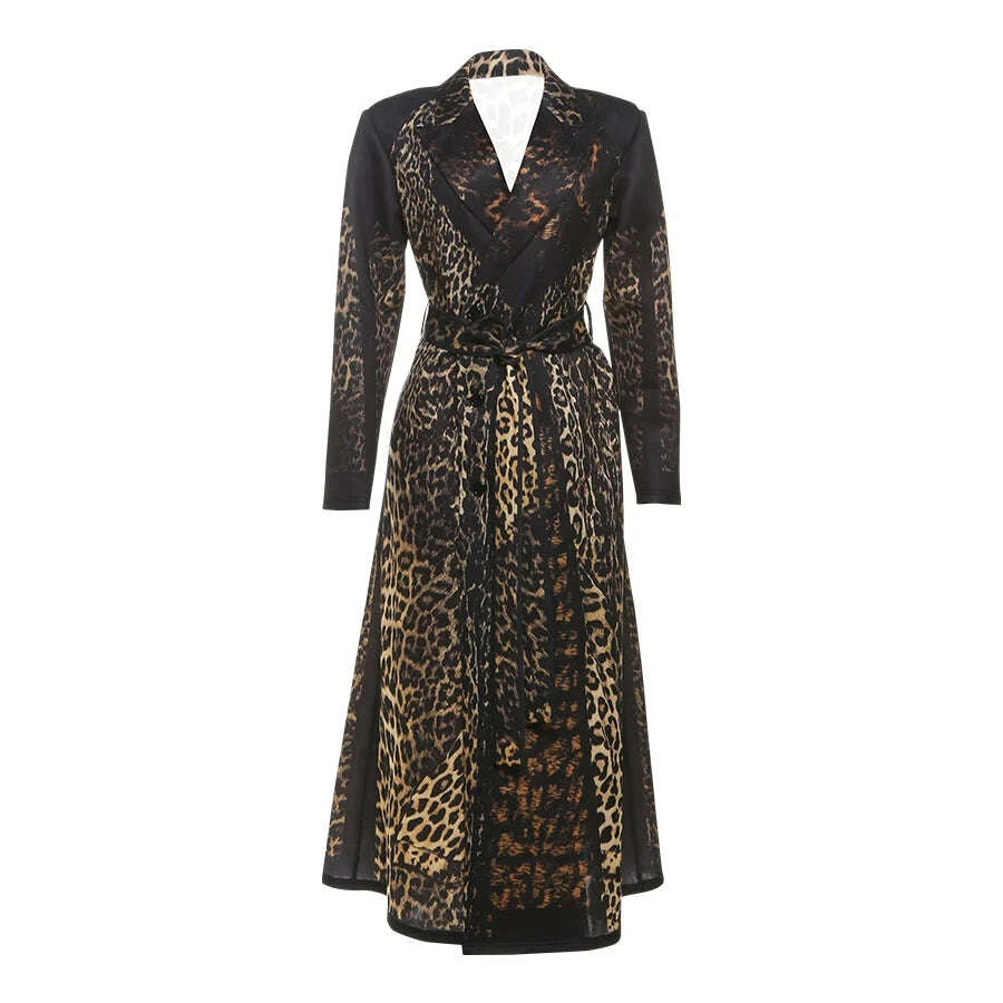 KIMLUD, Sisterlind Hipster Coat Women Trench Fall Warm Lapel Neck Leopard Print Full Sleeve Coquette Street Adjustable Belt Lady Outwear, KIMLUD Womens Clothes