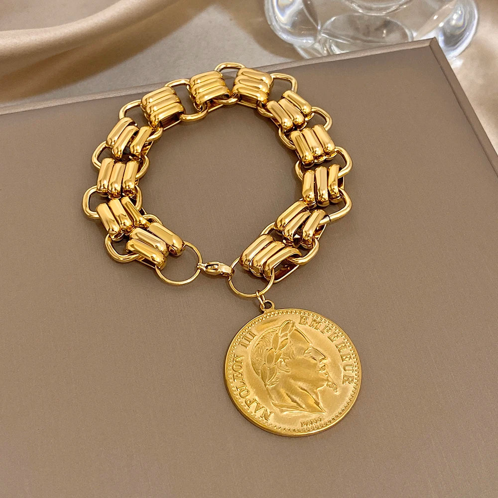 Gold Stainless Steel Punk Bracelet — Gold | KIMLUD