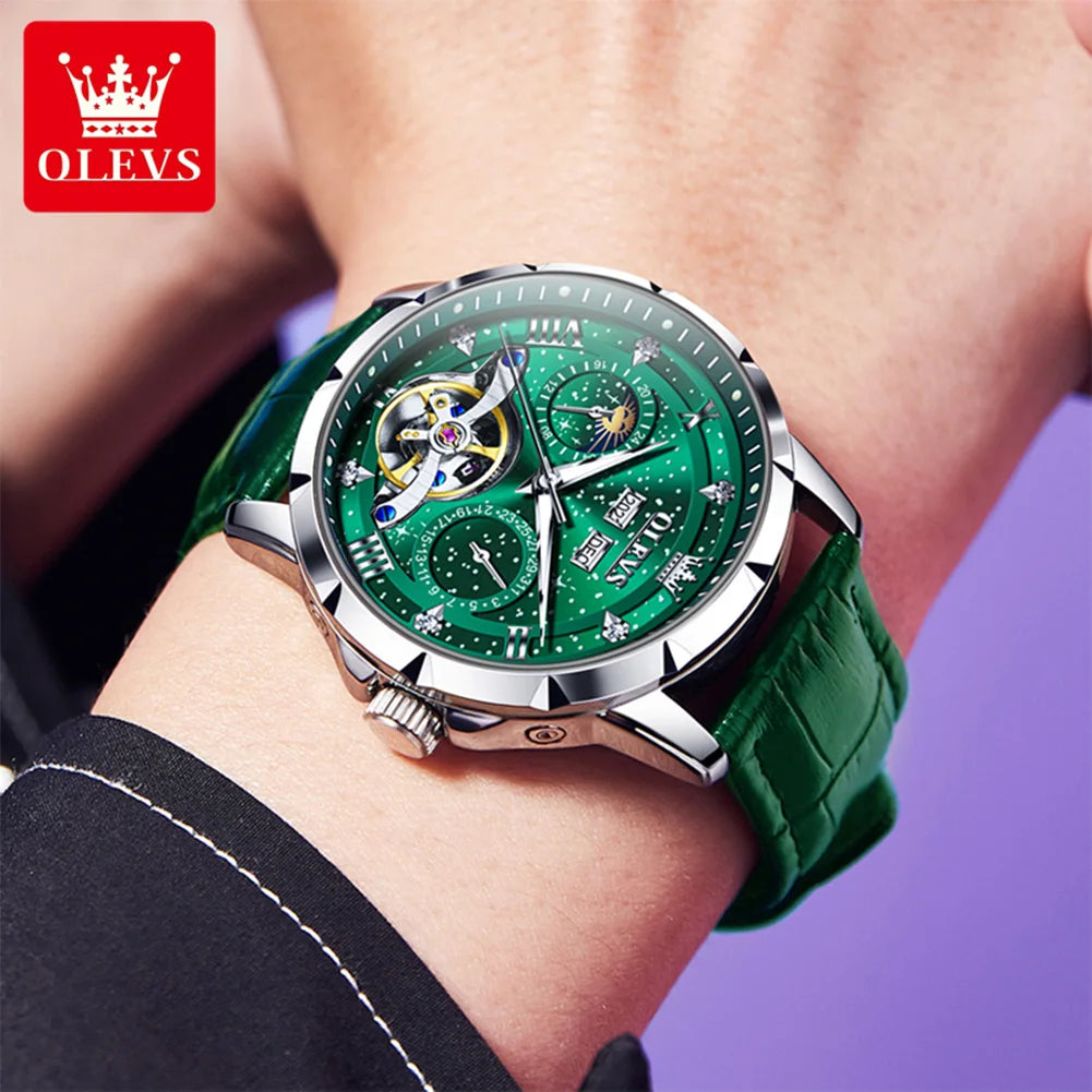 Moon Phase Mechanical Watch Skeleton — Emerald Green | KIMLUD