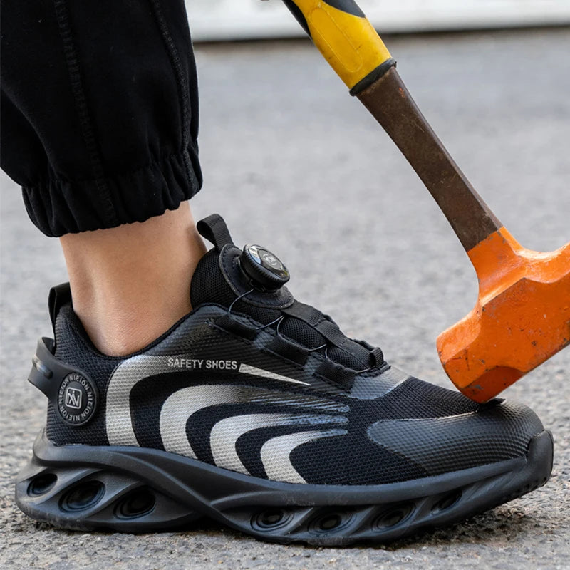 Rotary Buckle Work Sneakers Protective Shoes Lightweight Safety Shoes Puncture-Proof Anti-smash Steel Toe Shoes Work Boots Men