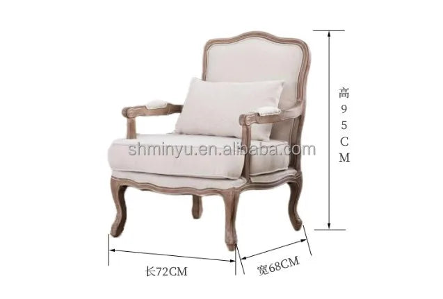 French farmhouse antique wooden armchair lounge living room furniture with stool accent chair