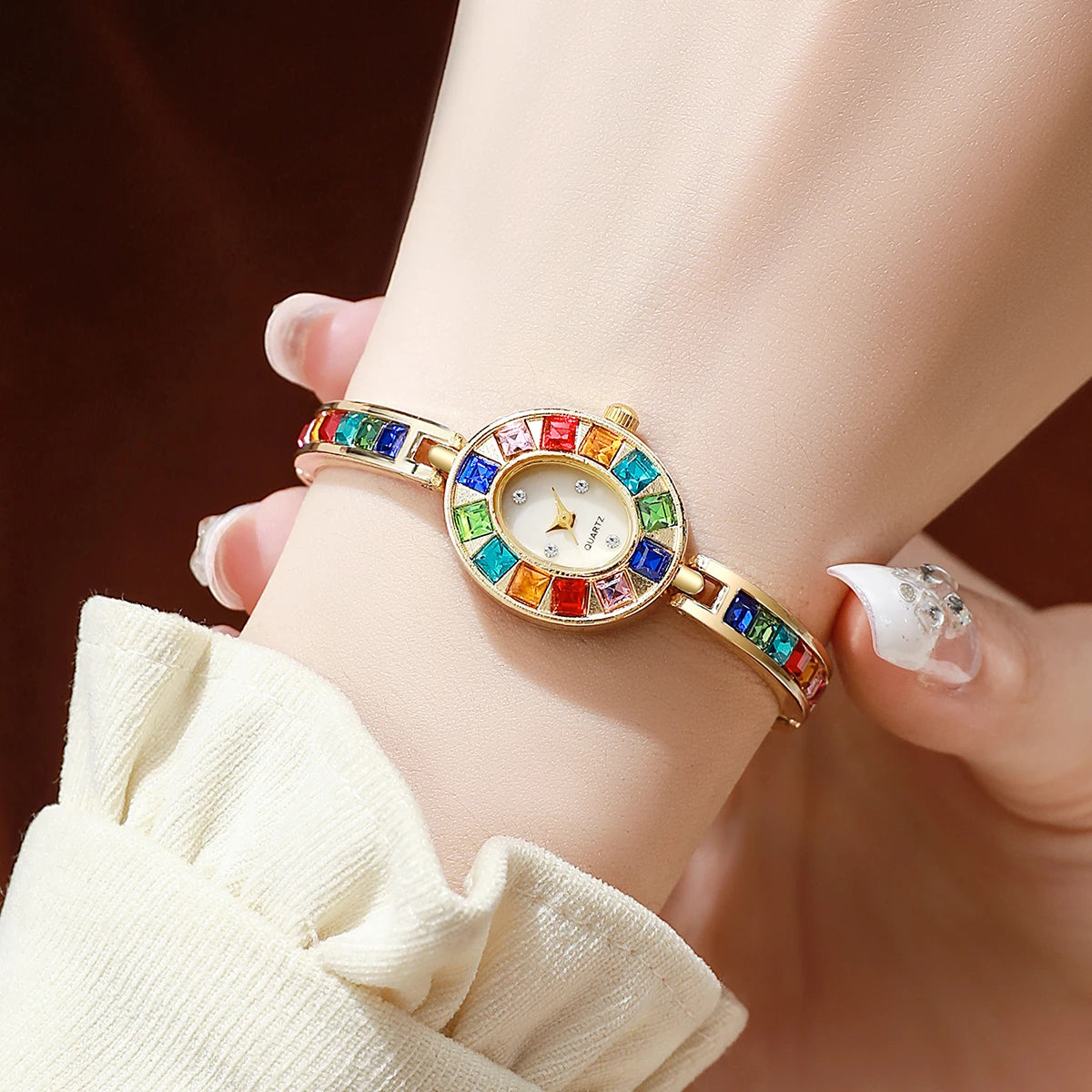 Rhinestone Watch Crystal Bracelet Band — Silver | KIMLUD