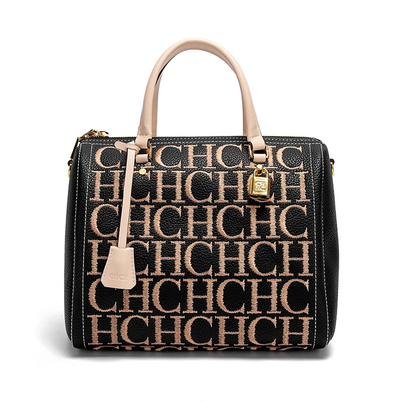Pebbled PU Shoulder Bag Embroidered Letter Design — Brown | KIMLUD