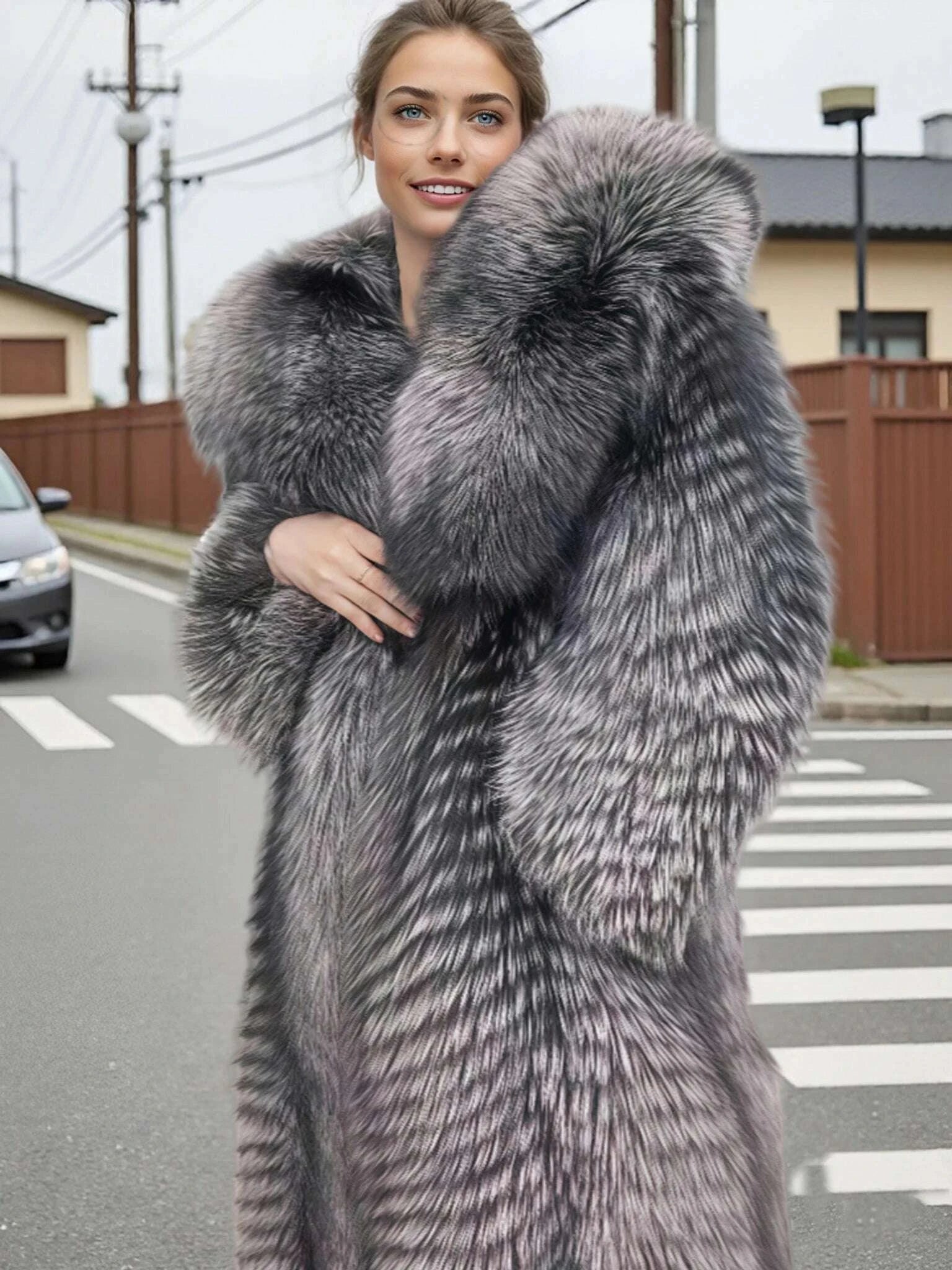 Real Fox Fur Coat X-Long Hooded