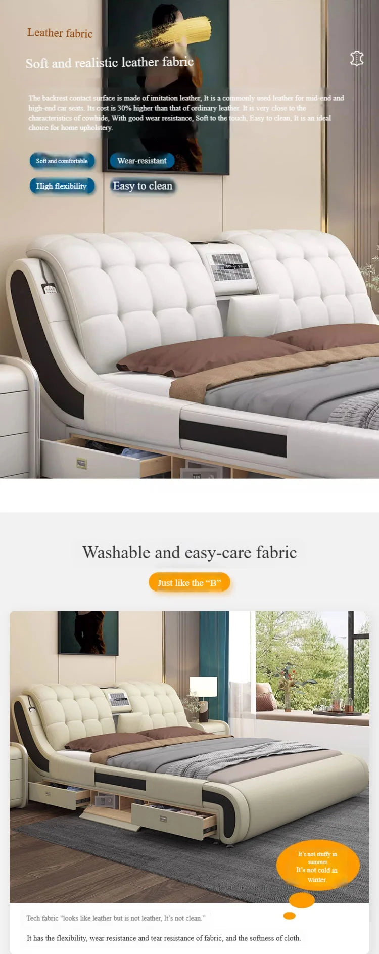 Genuine Leather Upholstered Electric Massage Bed King Size With Storage And Gas Lift — Custom Color | KIMLUD