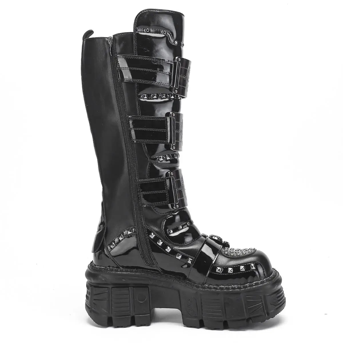 2025 WoMen's Thick-soled Premium Metal Dark Long Lightweight Rock Punk Mid-height Platform Chelsea Boots