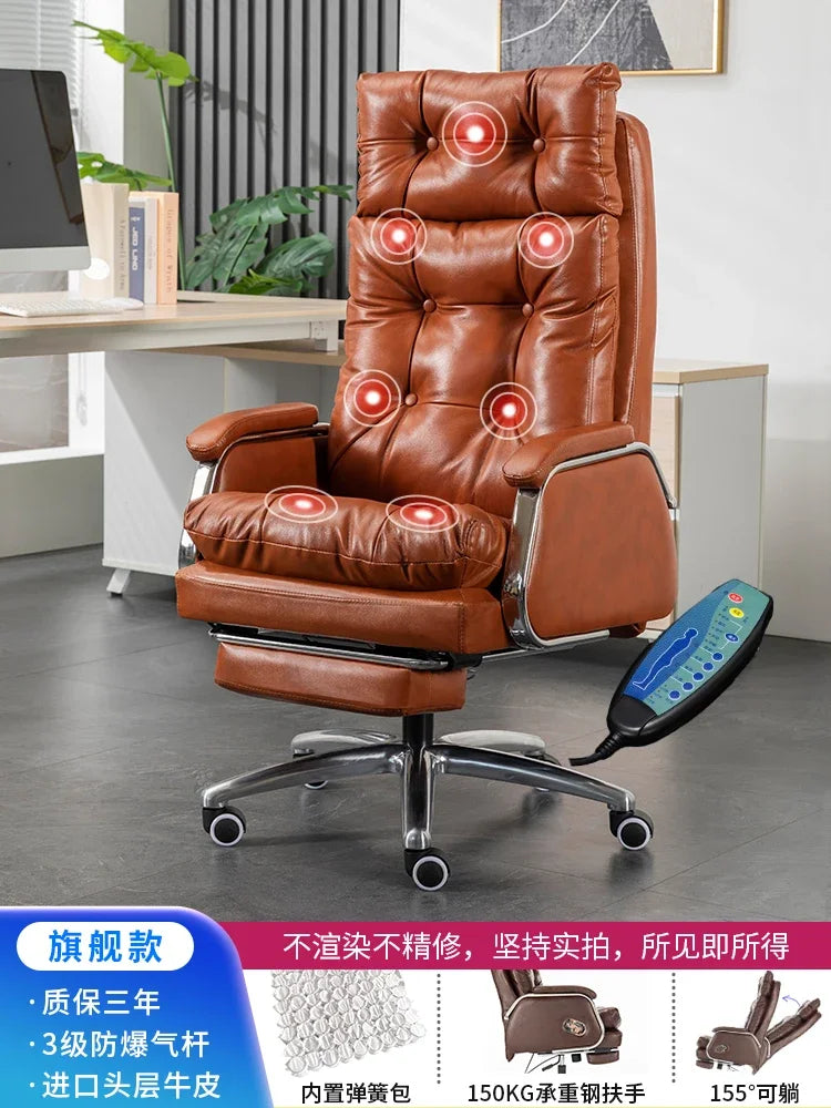 Leather Executive Chair — Tufted High-Back Recliner — Dark Brown | KIMLUD