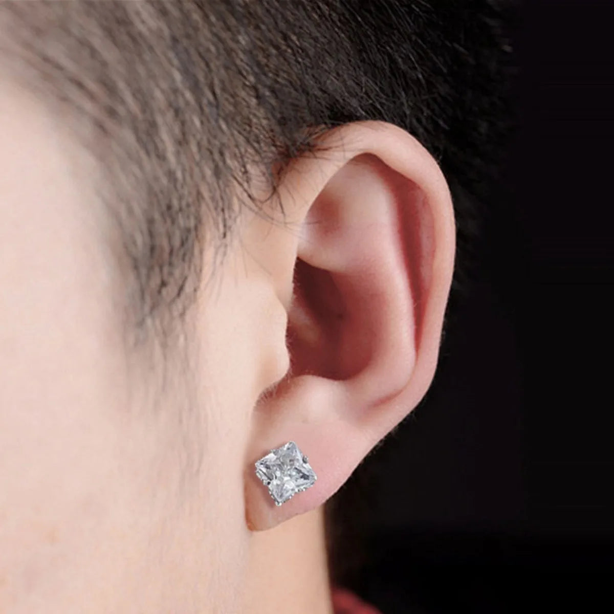 Stainless Steel Stud Earrings With Gemstone Buds Round — Silver | KIMLUD