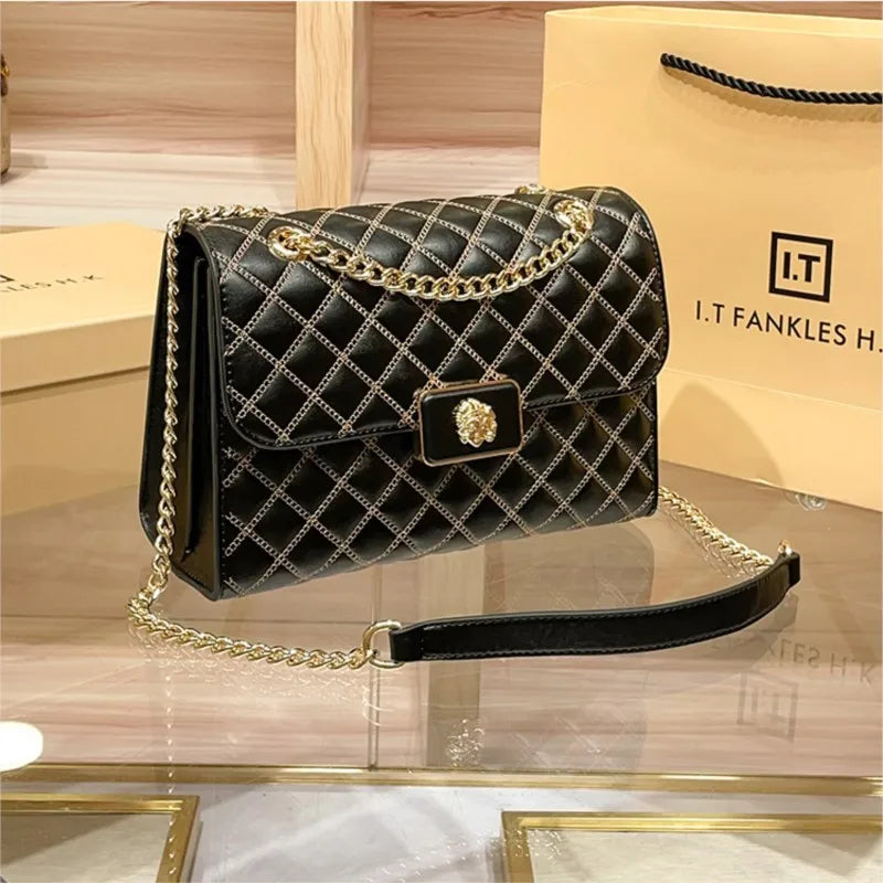 Metallic Diamond Grid Crossbody Bag — Silver | KIMLUD