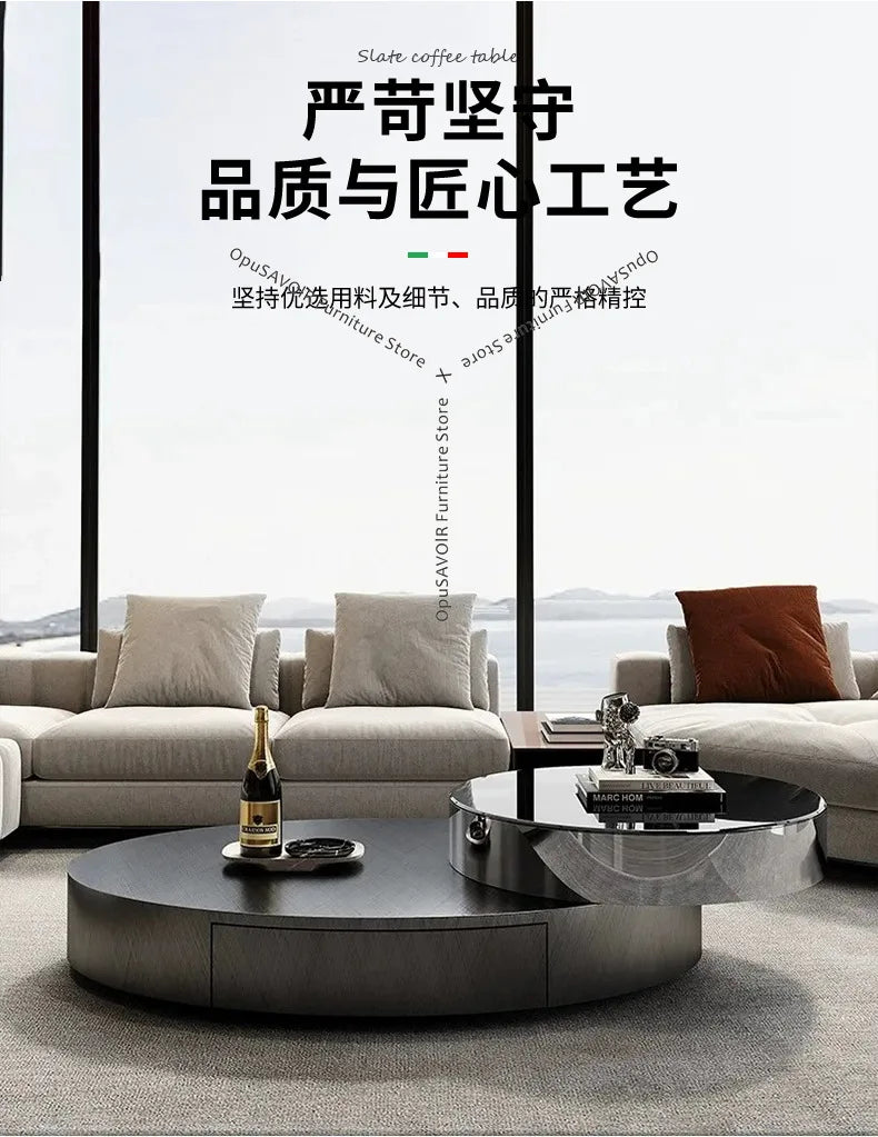 Italian Luxury Coffee Tables Oval Rotating Center — Champagne Gold | KIMLUD