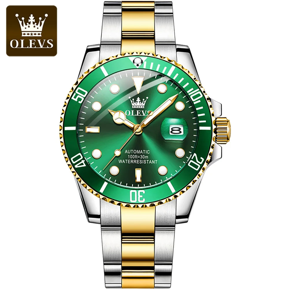 OLEVS Automatic Movement Mechanical Men Watch Green Water Ghost Man Wristwatch Waterproof Stainless Steel Men's Watches Luxury