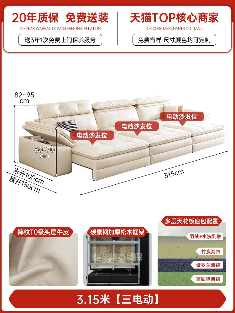 Genuine Leather Nordic Folding Recliner Sofa — White | KIMLUD