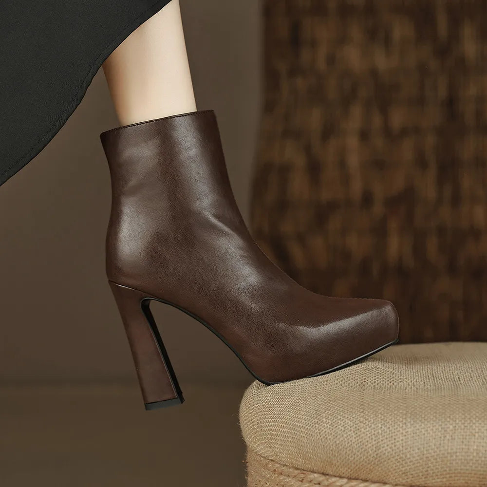 MILI-MIYA New Arrival Middle Splicing Women Cow Leather Ankle Boots Pointed Toe Thick Heels Zippers Solid Color Handmade