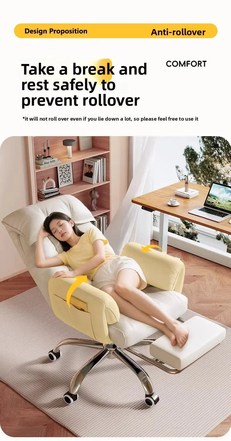 Ergonomic Desk Chair With Recliner And Lounge — Cream Ivory | KIMLUD