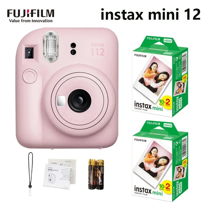 Genuine Fujifilm Instax Mini 12 Instant Camera With 20 Sheets Mini Film Paper Camera Shoulder Strap Bag Accessories Gift Suit
