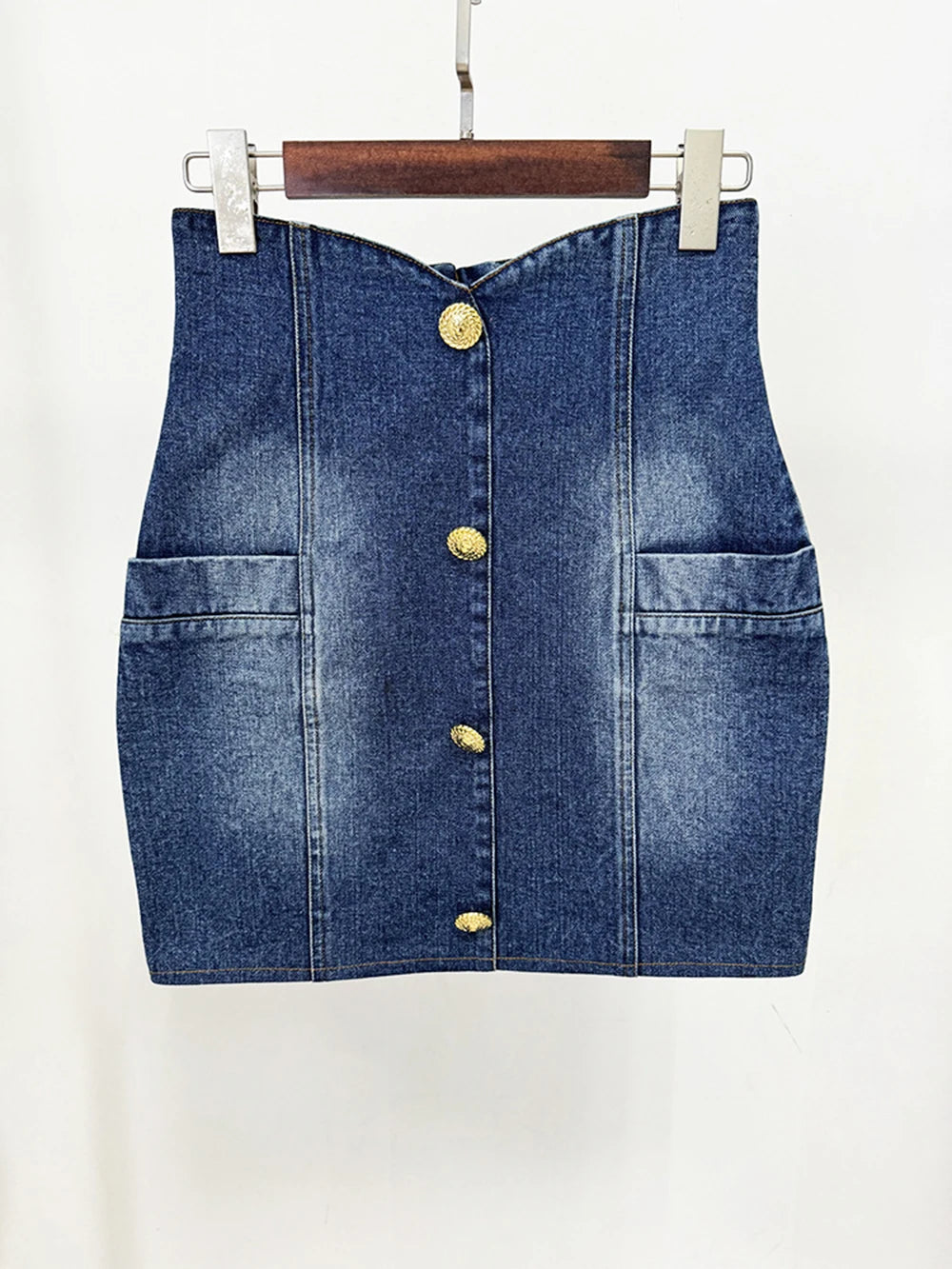 Modphy High Quality Women'S Double Breasted Slim Fit Denim Blazer Long Sleeve Jean Jacket High Waisted Pencil Mini Skirt Set