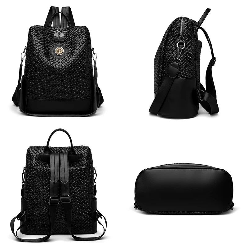 Leather Backpack Softback Large Capacity — Black | KIMLUD
