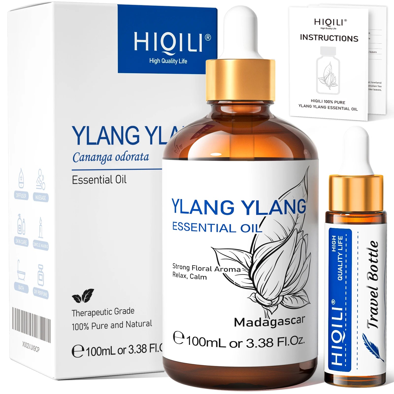 Pure Essential Oil Ylang-Ylang 100ml — Amber | KIMLUD
