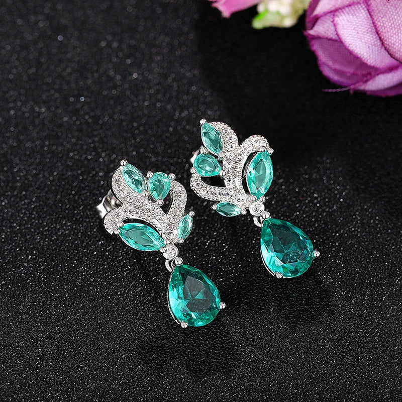Copper Alloy Dangle Earrings CZ Cubic Zirconia — Green | KIMLUD