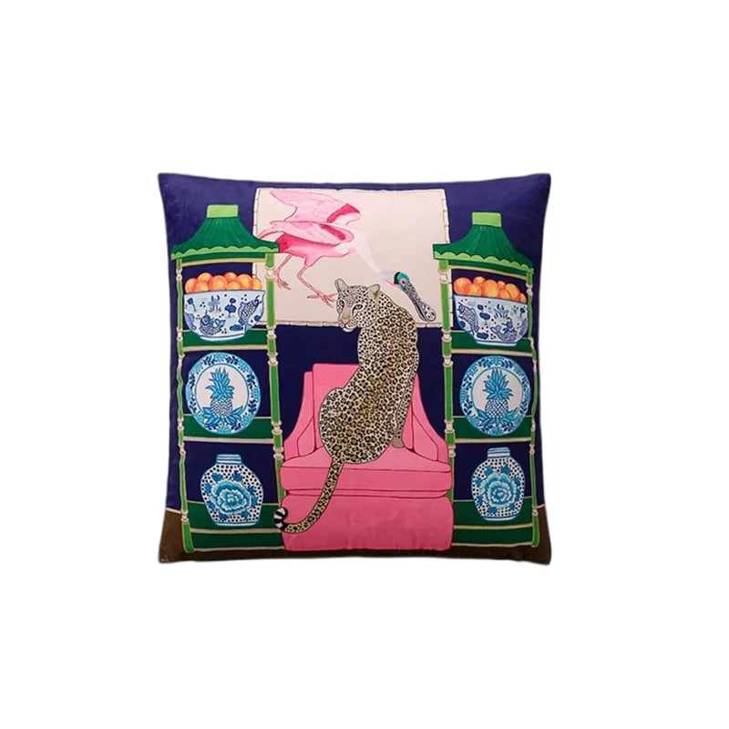 Pink Chinoiserie Pillow Covers 16x16 Inch Traditional Style Bird Dog Floral Vase Decorative Throw Pillow Case Velvet Double Side