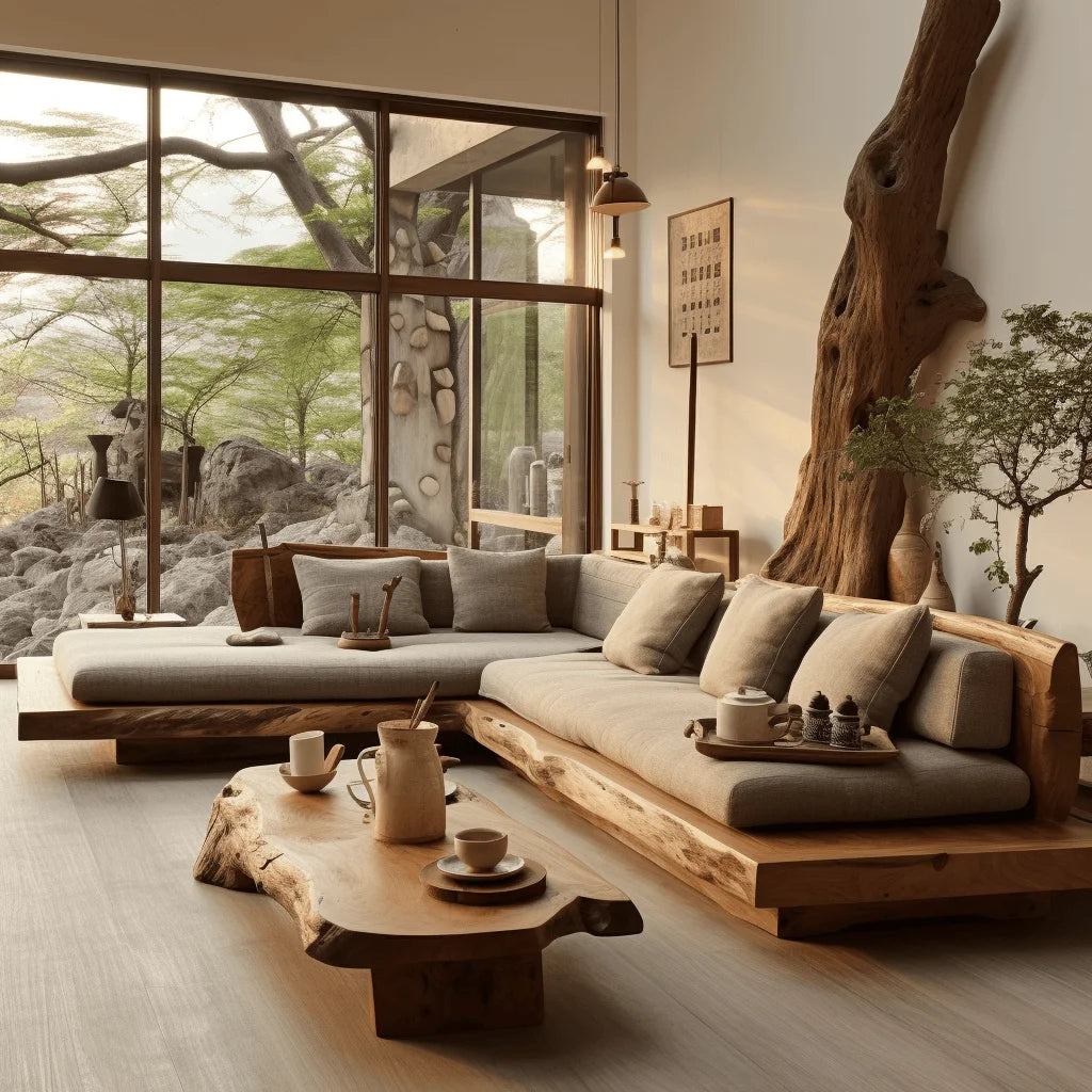 Wabi-sabi style solid wood sofa old wood furniture living room sofa atmosphere log custom L-shaped princess sofa