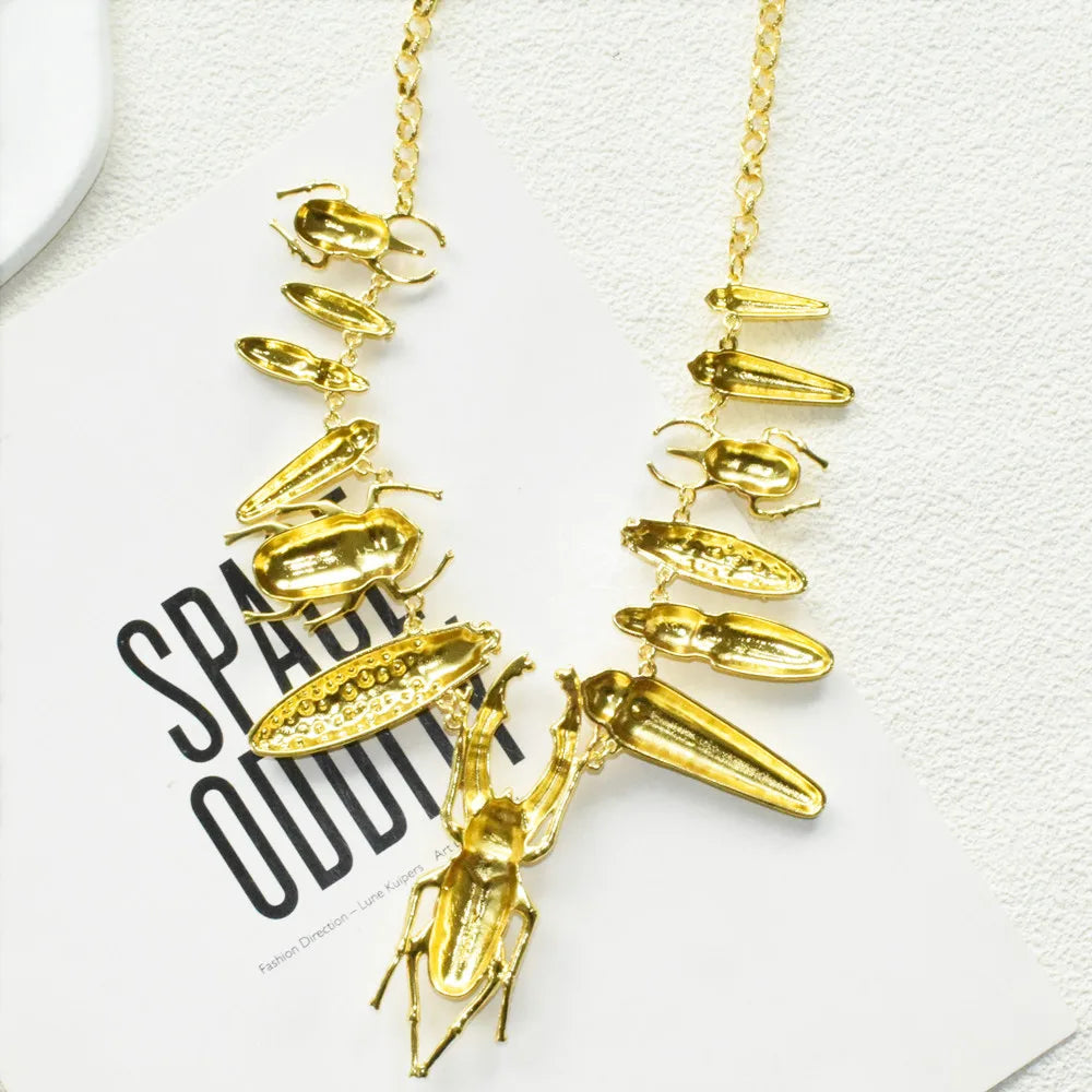 Zinc Alloy Choker Necklace With Insect Charms — Silver | KIMLUD