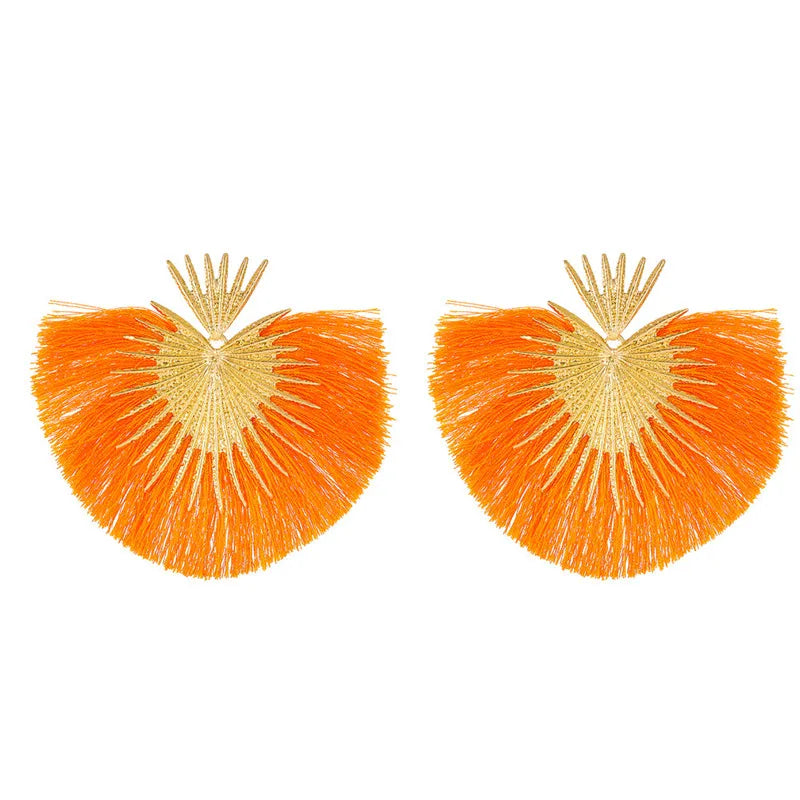 Drop Earrings Exaggerated Metal Tassel Long — Blue | KIMLUD
