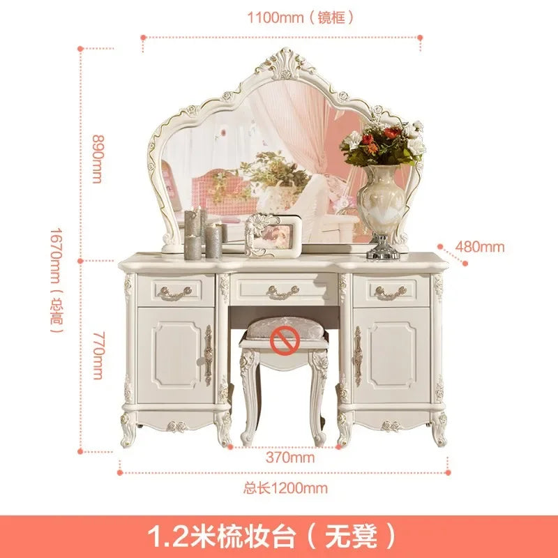 Wooden European Luxury Vanity Table With Arch Mirror — White | KIMLUD