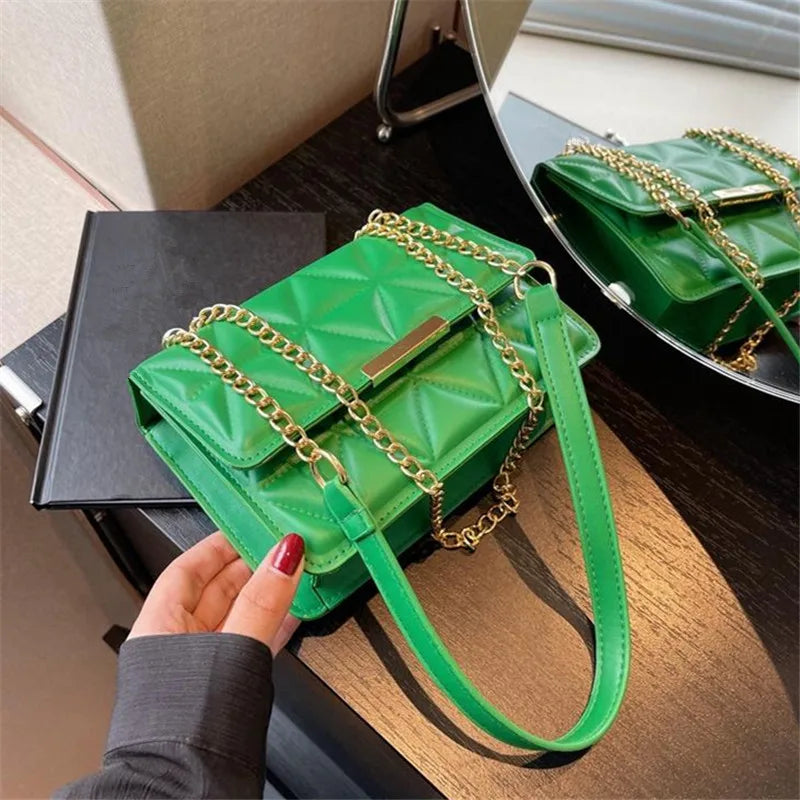 Trendy Quilted Chain Crossbody Shoulder Bag, Stylish Multi Color Small Square Purse, Chic & Perfect for Women's Everyday Use