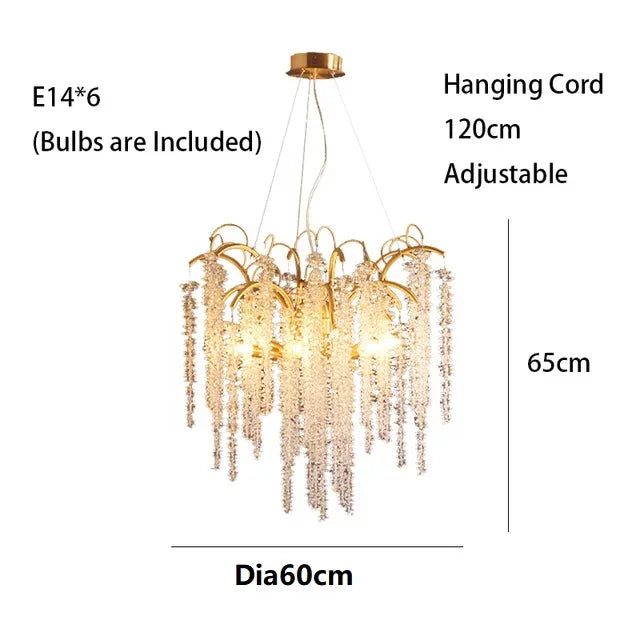 2024 Luxury Gold Glass LED Lights Ceiling Chandeliers Crystal Hanging Pendant Lamps Home Decor for Dining Room Lustres