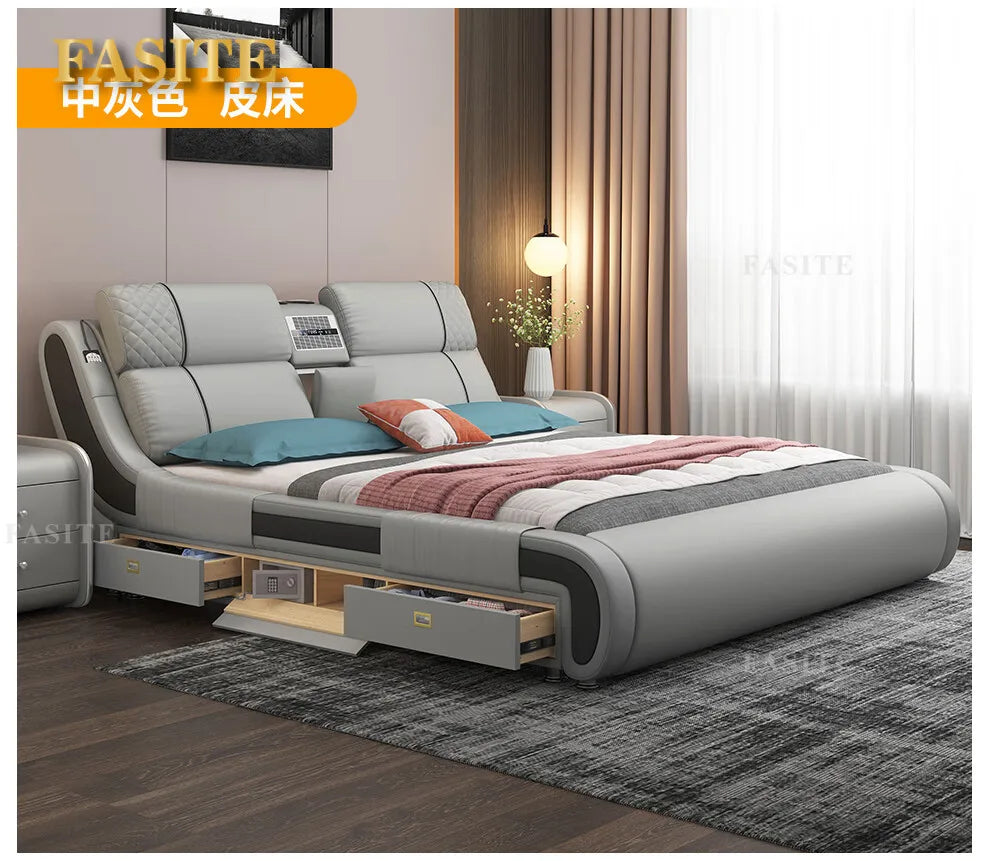 Modern Simple Massage Bed Luxury Water Proof Design Bedframe Double Bed Smart White Nordic Furniture