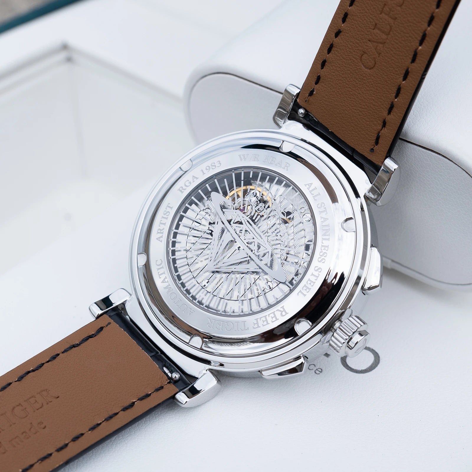 Men's Dress Watch – Moon Phase Date – Leather Strap – Green | KIMLUD