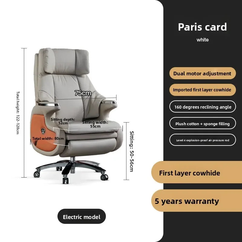 Genuine Leather Executive Office Chair Massage — Cream | KIMLUD