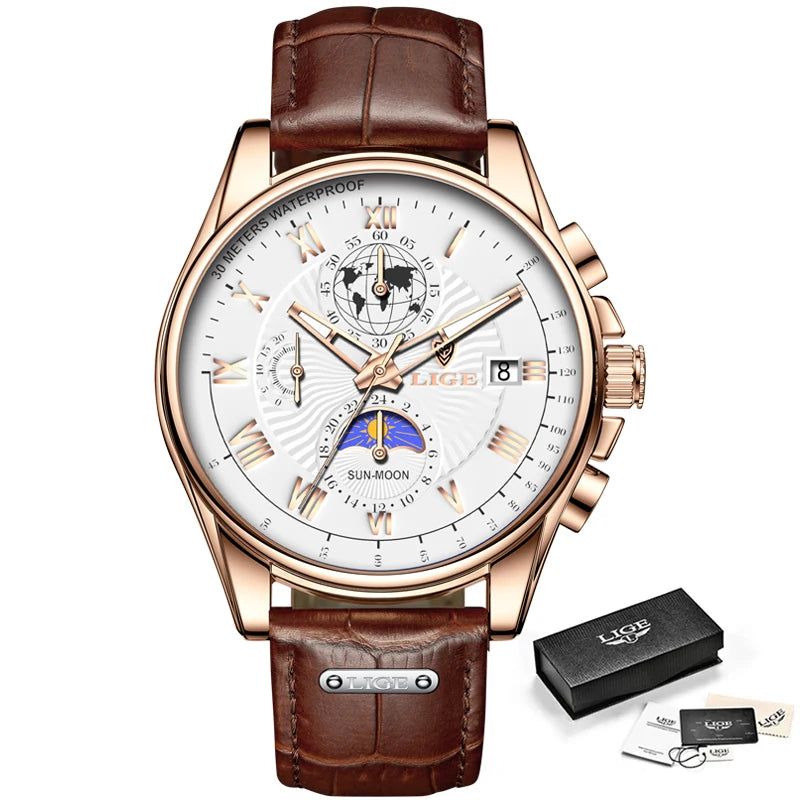 LIGE Fashion Automatic Date Men Quartz Watches Top Brand Luxury Male Clock Chronograph Sport Mens Wrist Watch Relogio Masculino