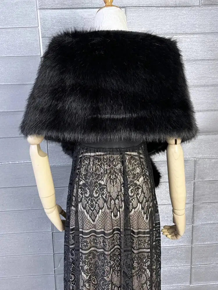 Faux Fur Scarf – Long Keep Warm – Black | KIMLUD