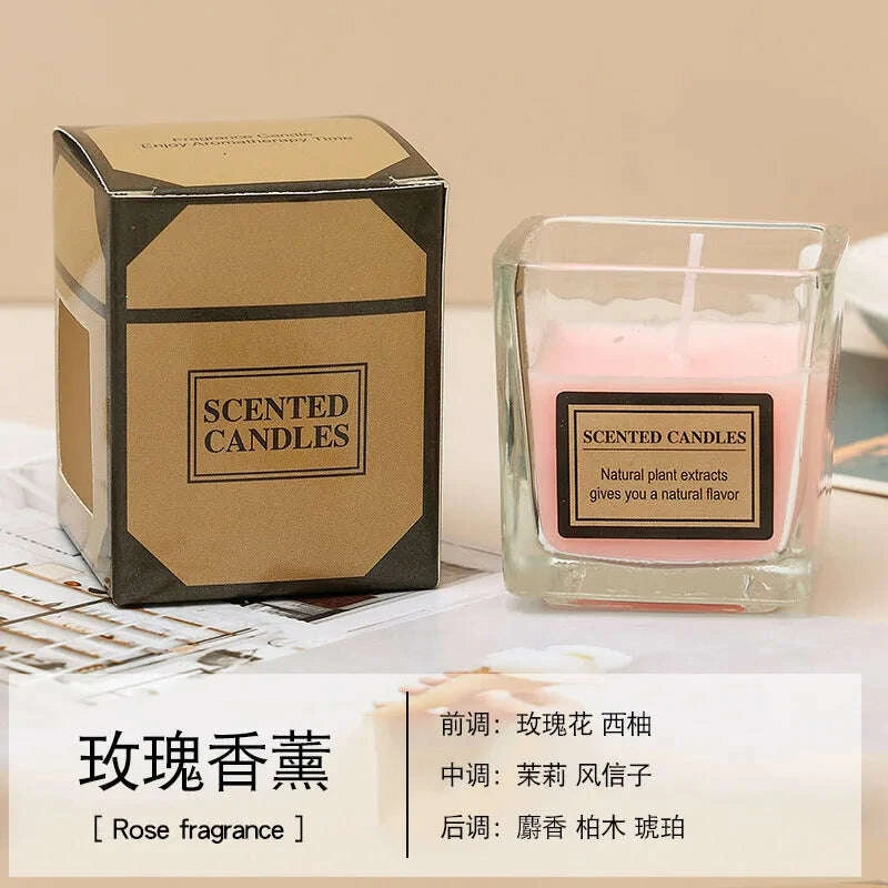 KIMLUD, Candy Color Fragrance Candle Fragrance Environment Glass Square Cup Bedroom Household Decoration Small and Fresh, KIMLUD Womens Clothes