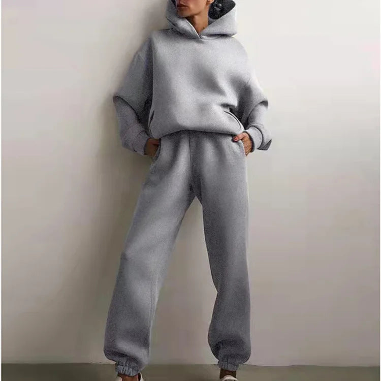 Fleece Hooded Two-Piece Set Cozy Winter Essential — Black | KIMLUD