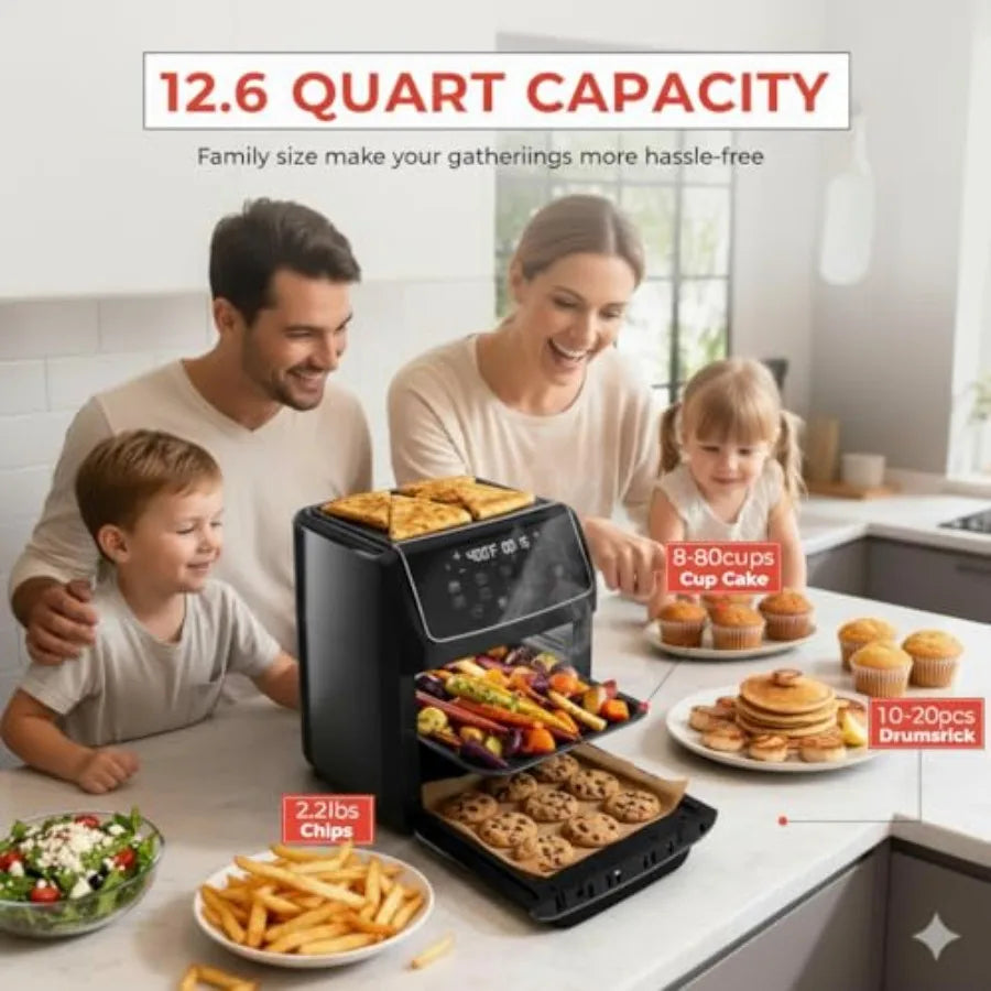 10-in-1 Air Fryer Oven 12.6Qt Convection Oven with Visible Window Rotisserie Grill Family-Size Healthy Cooking Airfryer with Tr