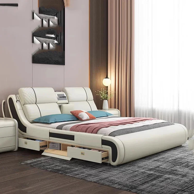 Modern Simple Massage Bed Luxury Water Proof Design Bedframe Double Bed Smart White Nordic Furniture