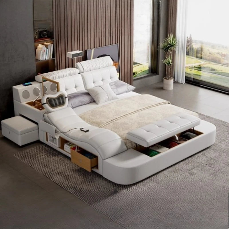 multifunctional king size Double bed bases bed frame storage twin letto matrimoniale Massage chair projector bedroom furniture