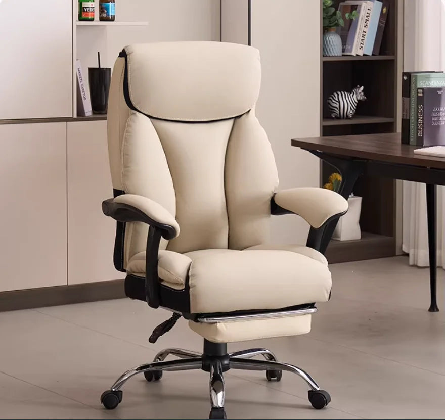 Leather Boss Chair Executive Swivel Office Chair With Height Adjustable Metal Frame — Black | KIMLUD
