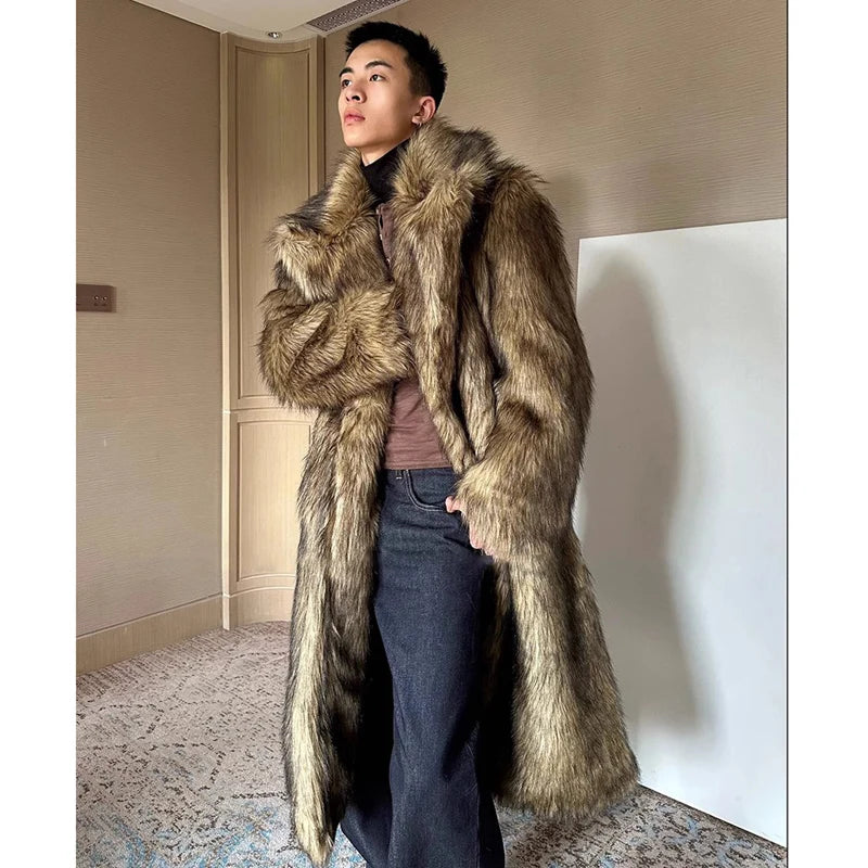 Fur Coat – Lapel Long Overcoat – Wolf Fur, Fox Fur | KIMLUD